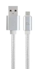 Picture of Gembird Cotton braided Micro-USB with metal connectors 1.8m silver CCB-mUSB2B-AMBM-6-S
