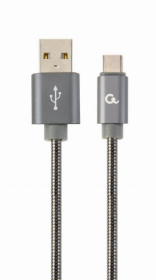 Picture of Gembird Type-C USB Charging & Data cable, Premium Series, Spiral metal 2m CC-USB2S-AMCM-2M-BG