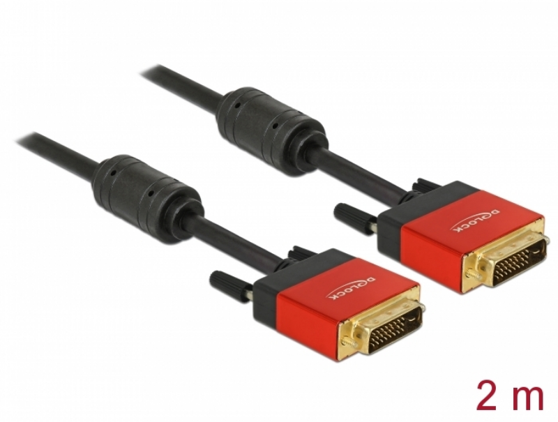 Picture of Delock 84345  DVI 24+1 male > DVI 24+1 m ale 2m red metal