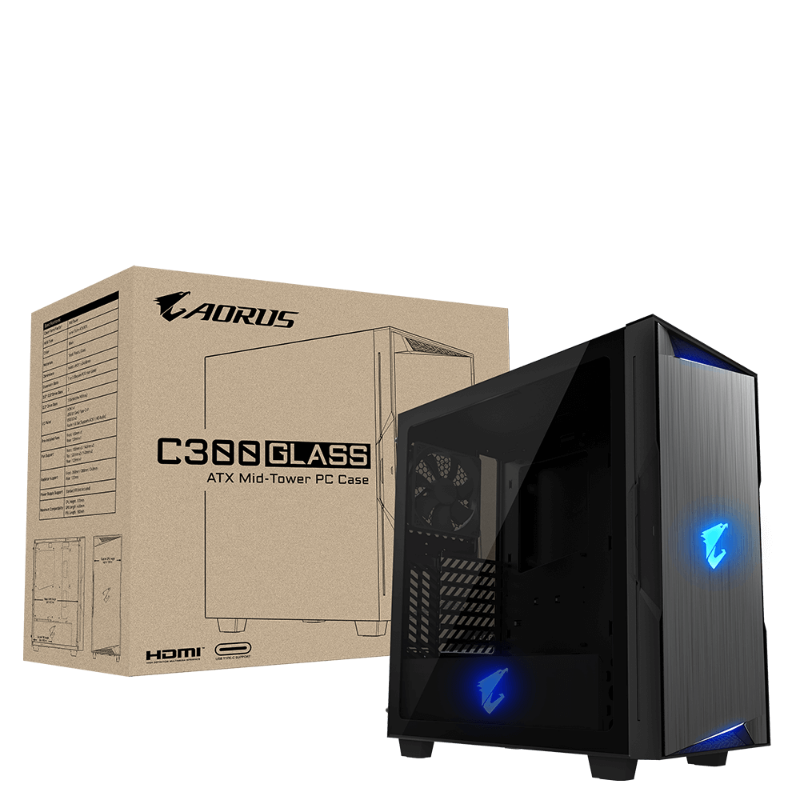 Picture of Gigabyte AORUS C300 Glass Side Panel TG  RGB AC300G ATX CASE/GPU 400mm/BLK