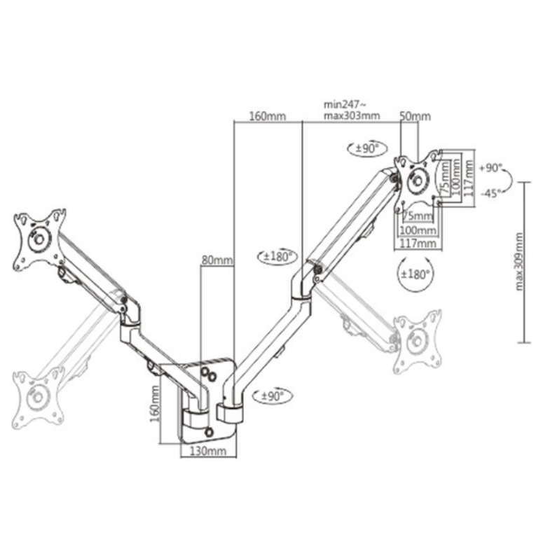 Picture of Gembird adjustable wall 2-display mounting arm 17”-27”, up to 7 kg MA-WA2-01