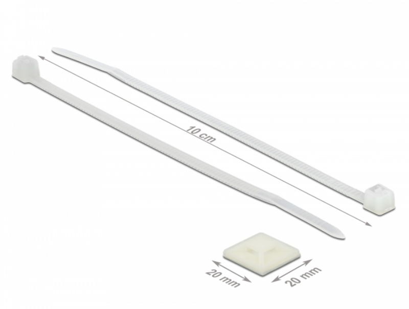 Picture of Delock 18676 Cable Tie Mount 20 x 20 mm  with Cable Tie L 100 x W 2.5 mm white