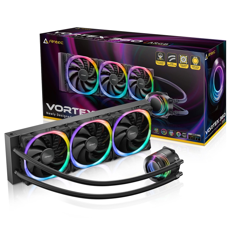 Picture of Antec Vortex 360 ARGB Liquid AiO Triple Fan CPU Cooler + Spiral Pump 0-761345-74047-0