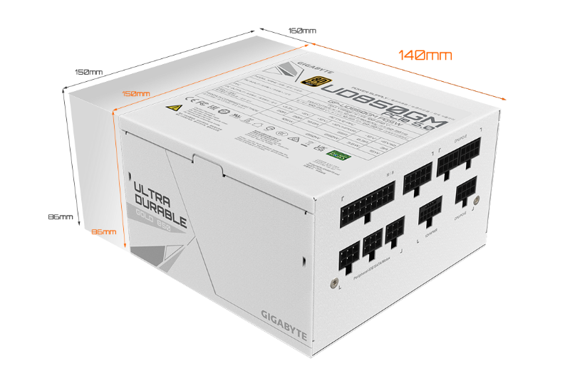Picture of Gigabyte UD850GM PG5W 80 PLUS Gold Certified Fully Modular 120mm Fan PSU 850W Power Supply GP-UD850GM PG5W GUK1