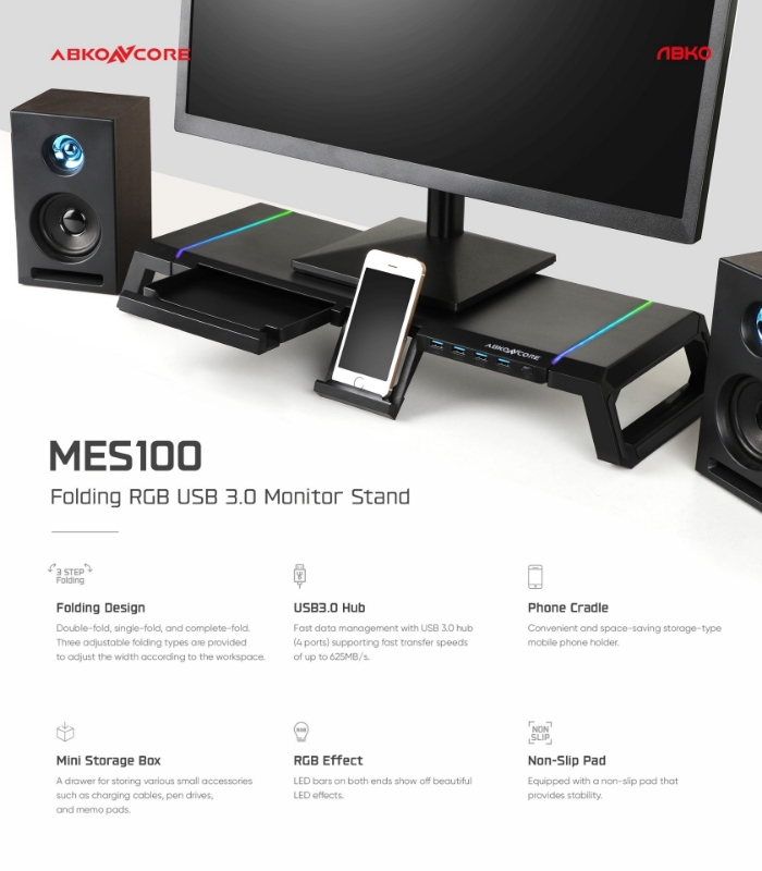 Picture of Abkoncore MES100 RGB USB 3.0 Monitor Stand Black