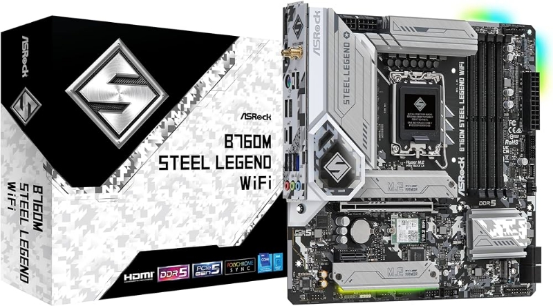Picture of ASRock B760M Steel Legend Wifi 4DDR5 4SATA3 micro ATX M.2 LGA1700 Motherboard