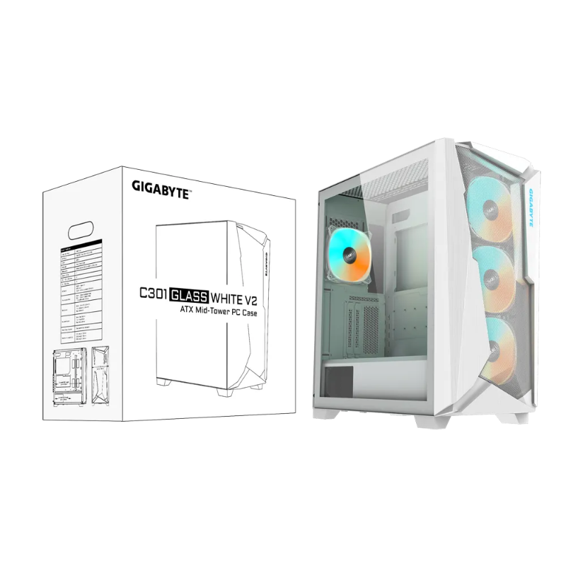 Picture of Gigabyte C301 Glass White RGB ATX Case V2 GB-C301GW