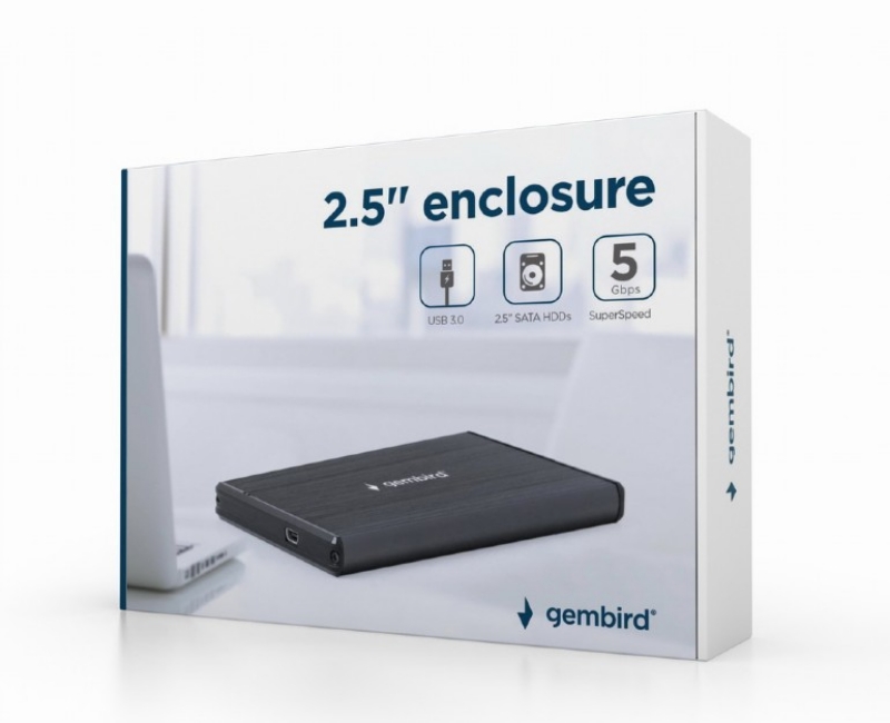 Picture of Gembird USB 3.0 2.5'' Enclosure Brushed Aluminum Black EE2-U3S-3