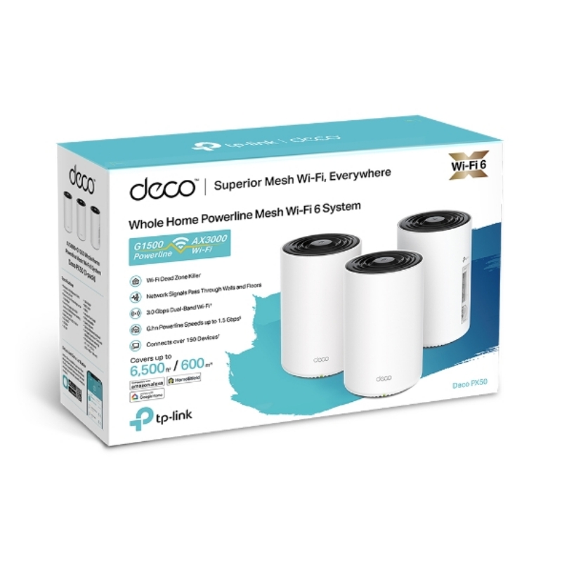 Picture of TP-Link Deco PX50 (3-Pack) AX3000 + G1500 Whole Home Powerline Mesh WiFi 6 System