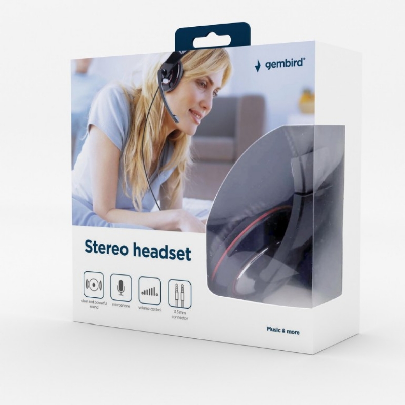 Picture of Gembird Stereo headset, glossy black MHS-001
