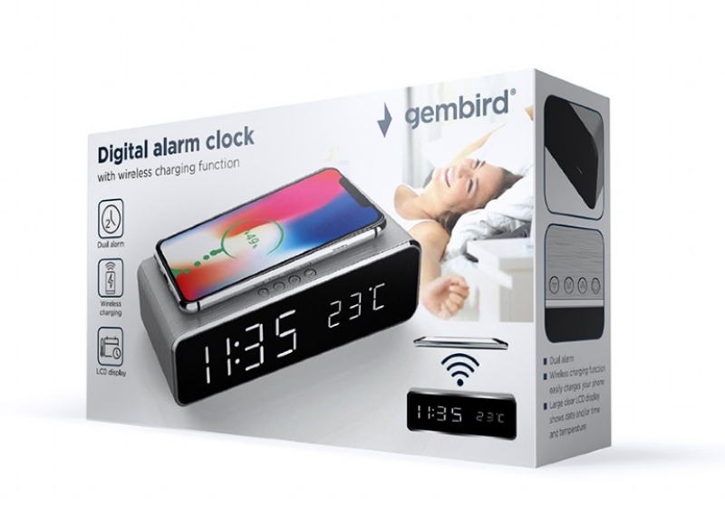 Picture of Gembird digital alarm clock with wireless charging Black DAC-WPC-01