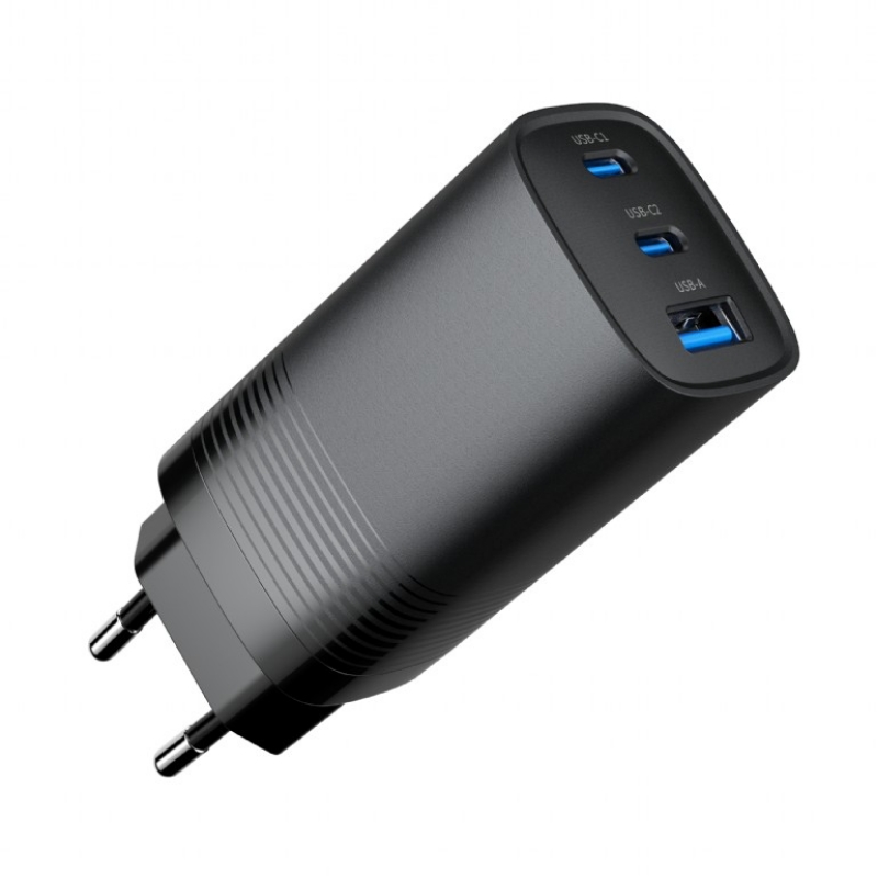 Picture of Gembird 3-port 65 W GaN USB PowerDelivery fast charger, Black TA-UC-PDQC65-01-BK