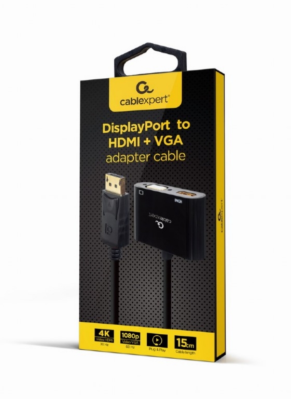 Picture of Gembird Display Port male to HDMI female + VGA female adapter cable black