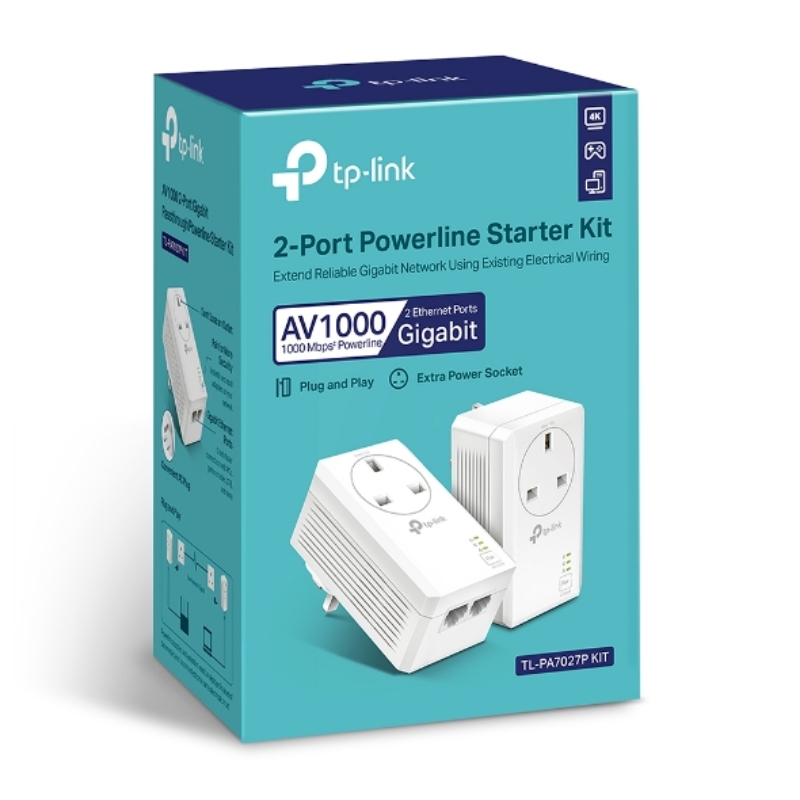 Picture of TP-Link TL-PA7027P KIT(UK) AV1000 2-Port Gigabit Passthrough Powerline Starter Kit