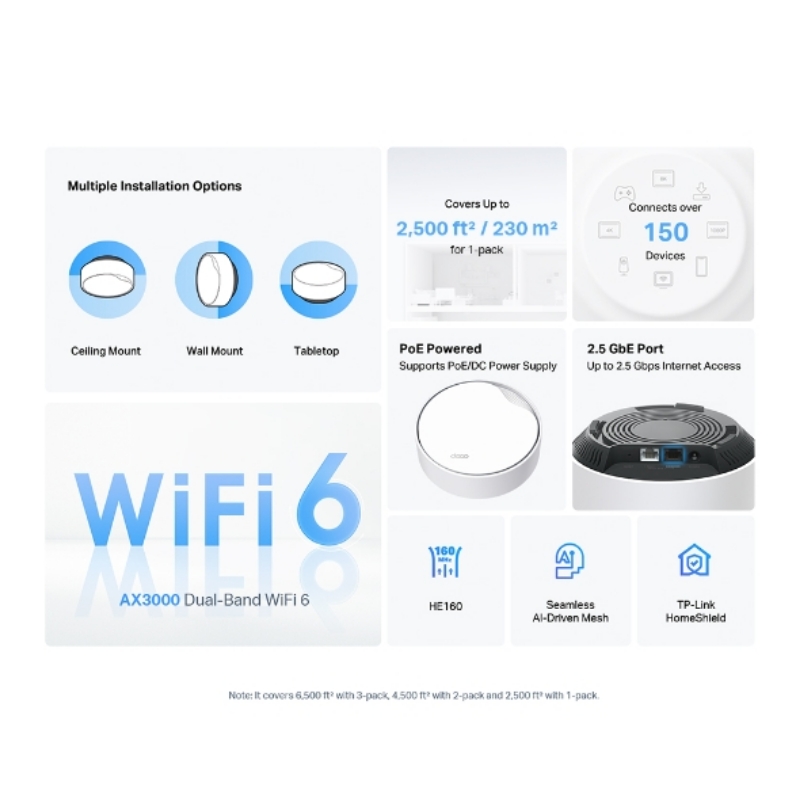 Picture of TP-Link Deco X50-PoE (1-Pack) AX3000 Whole Home Mesh Wi-Fi 6 Unit with PoE