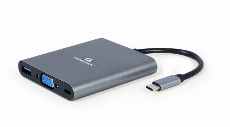 Picture of Gembird USB Type-C 6-in-1 multi-port adapter  (Hub3.1+HDMI+VGA+PD+card reader+stereo audio) A-CM-COMBO6-01