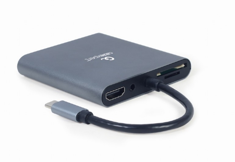 Picture of Gembird USB Type-C 6-in-1 multi-port adapter  (Hub3.1+HDMI+VGA+PD+card reader+stereo audio) A-CM-COMBO6-01