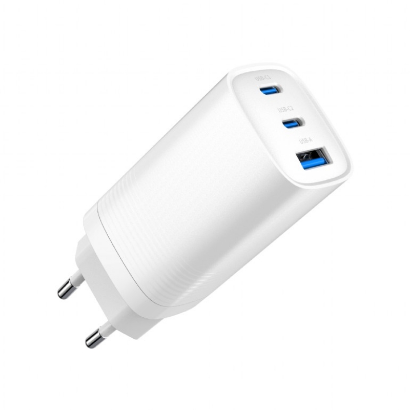 Picture of Gembird 3-port 65 W GaN USB PowerDelivery fast  charger, white TA-UC-PDQC65-01-W