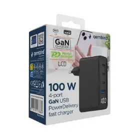 Picture of Gembird Charger Adapter  100W 4PORT GAN USB Fast  Charger,LCD,Black, TA-UC-PDQC100LCD-01-BK