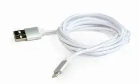 Picture of Gembird Cotton braided 8-pin cable with  metal connectors 1.8m silver CCB-mUSB2B-AMLM-6-S